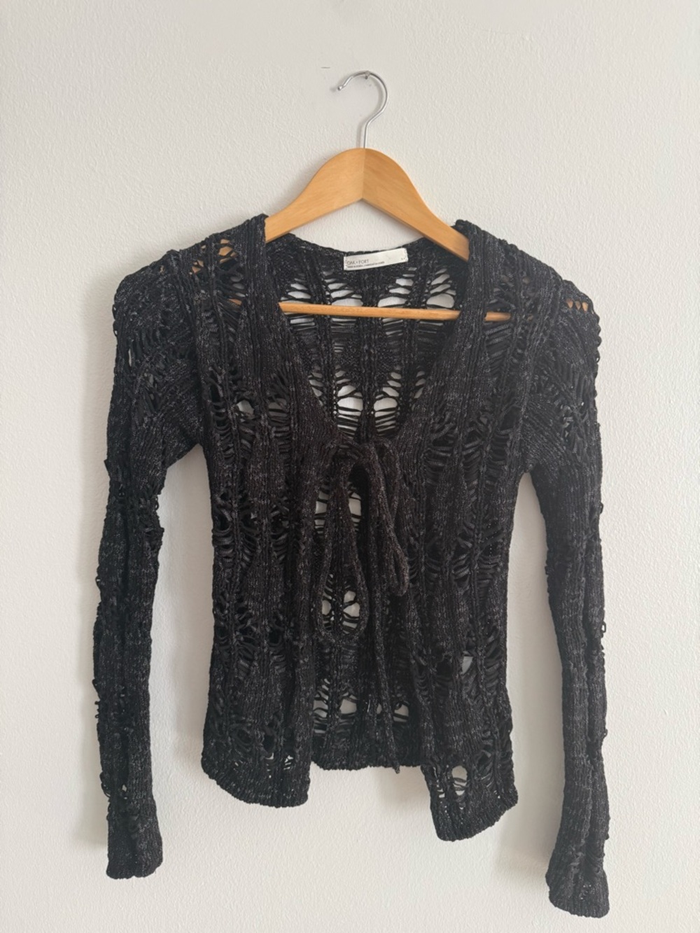 Oak and Fort Open Knit Tie-Front Cardigan